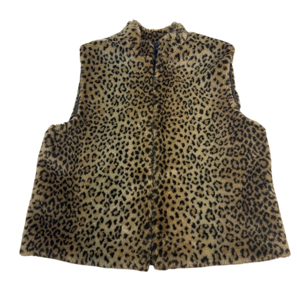 Preston &‎ York Faux Fur Leopard Print Vest Women's Size L